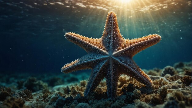 The fantasy underwater starfish on the theme of World Oceans Daystarfish