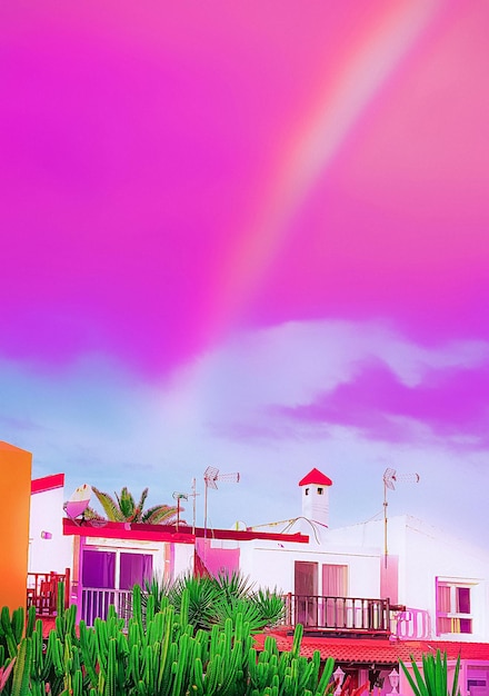 Fantasy unicorn place Dreamer vacation wallpaper. Tropical location. Rainbow. Canary Island