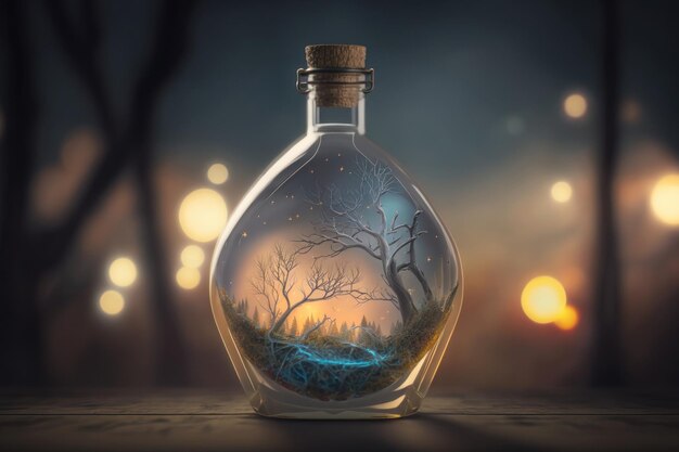 The fantasy universe a glass bottle Abstract magic concept AI Generation