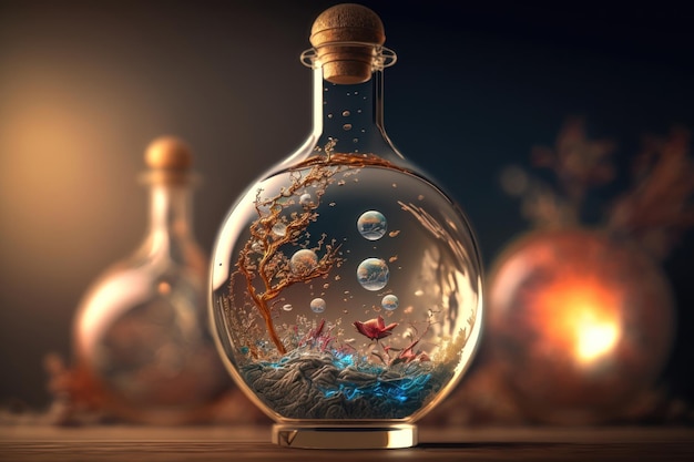 The fantasy universe a glass bottle Abstract magic concept AI Generation