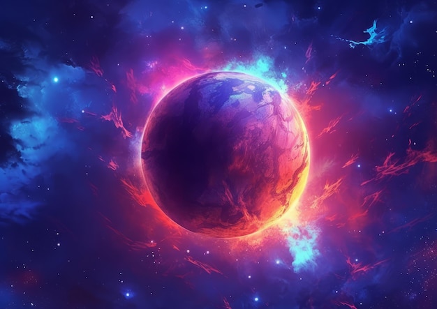 Premium AI Image | Fantasy universe with a planet of digital painting ...