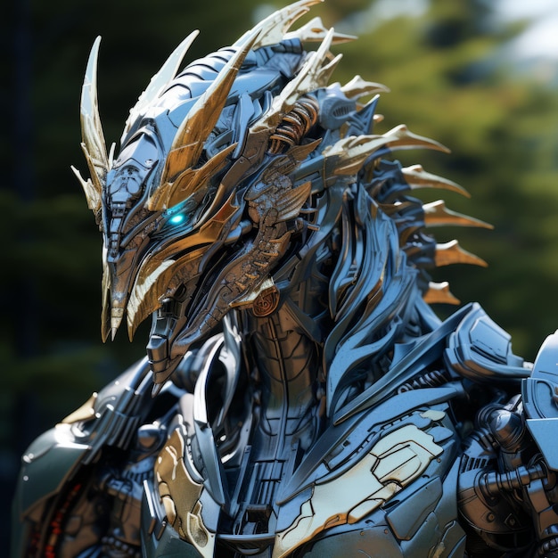 Photo fantasy unleashed robotic android dragons conquer the metallic wilderness