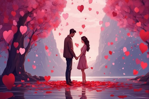 Foto fantasia arte digitale di san valentino con coppia romantica