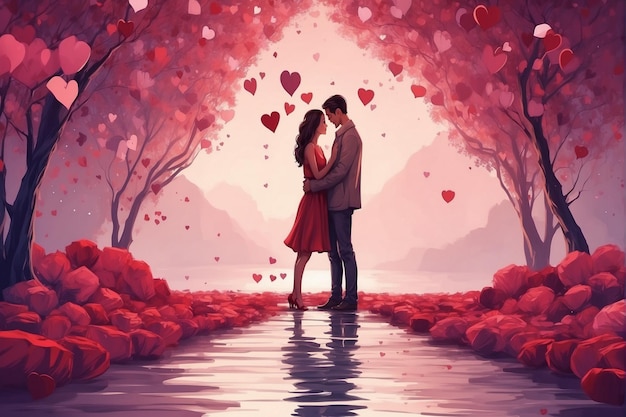 Photo fantasy valentines day digital art with romantic couple