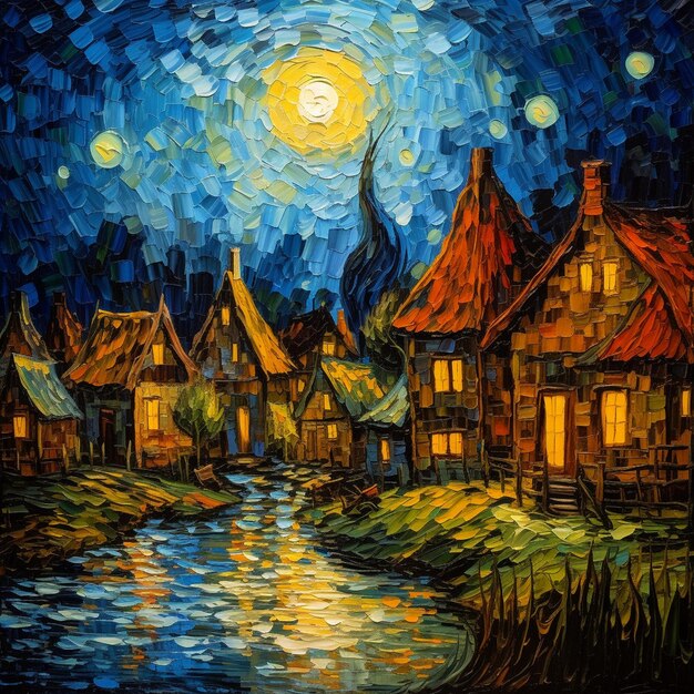 Fantasy village painting