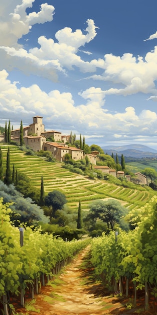 Photo fantasy vineyard painting in the style of dalhart windberg