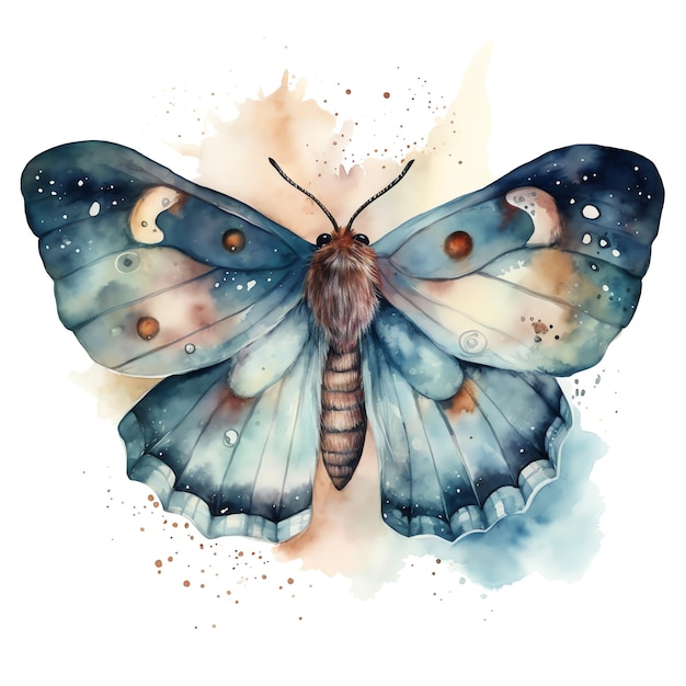 Fantasy watercolor beautiful magical butterfly illustration