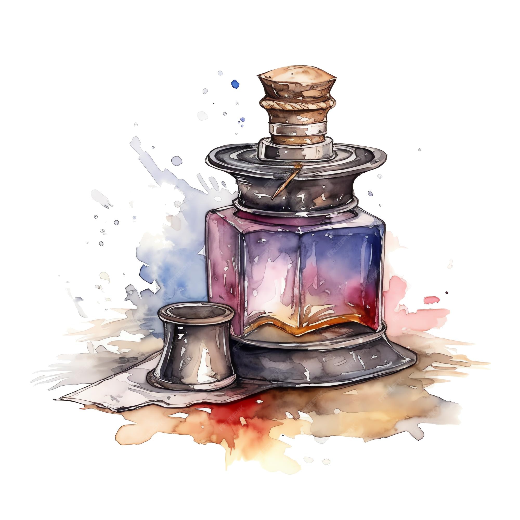 Premium AI Image Fantasy watercolor inkwell illustration