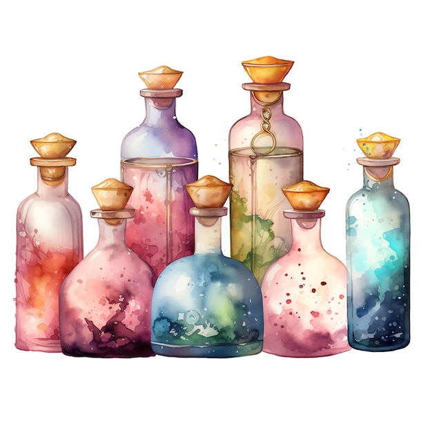 Fantasy watercolor potion illustration