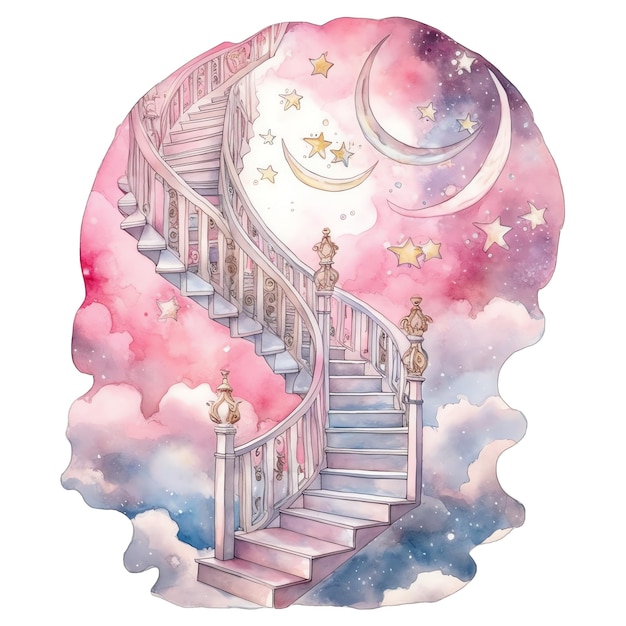 Fantasy watercolor stairs illustration