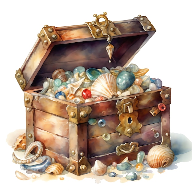 Illustrazione del forziere del tesoro dell'acquerello di fantasia