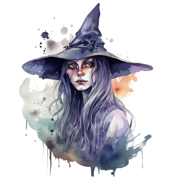 Fantasy watercolor witch illustration