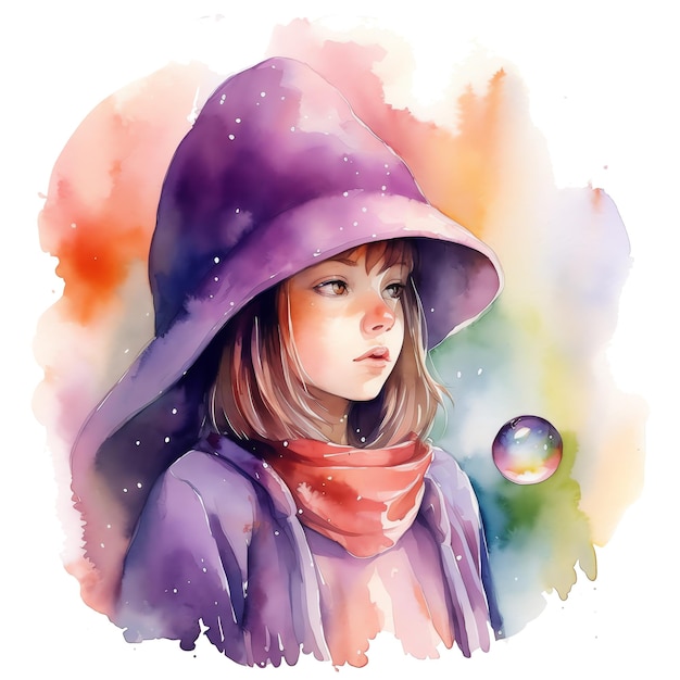 Fantasy watercolor witch illustration