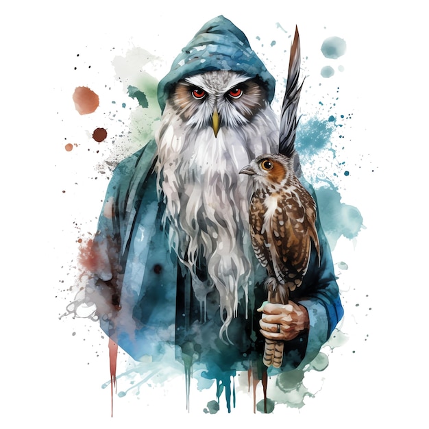 Fantasy watercolor wizard illustration