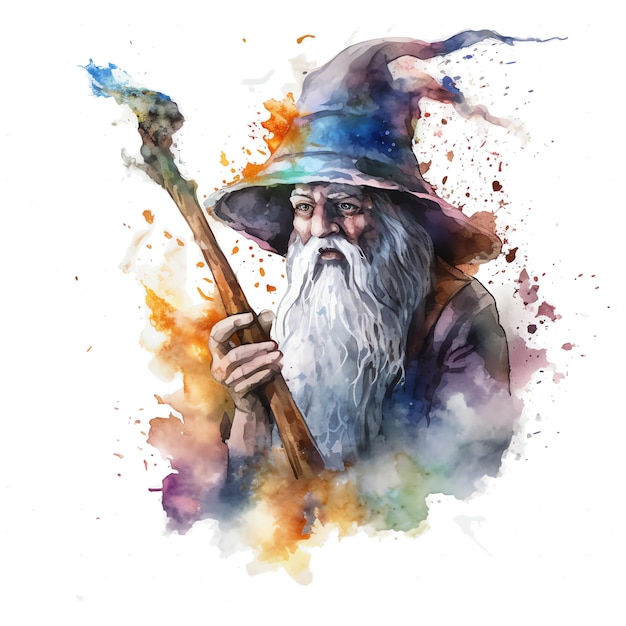 Fantasy watercolor wizard illustration