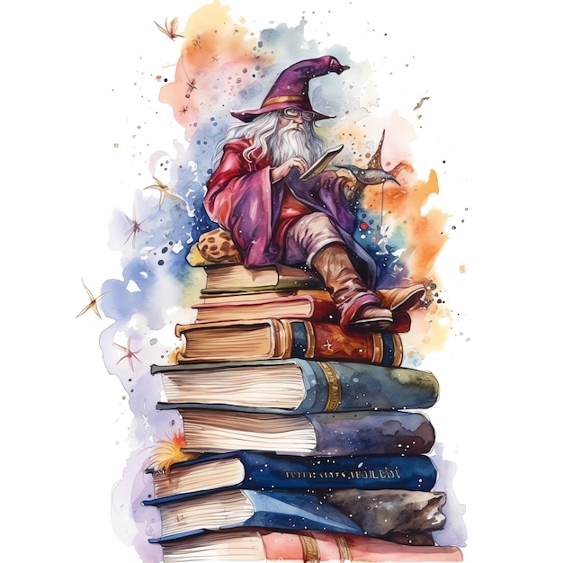 Fantasy watercolor wizard illustration