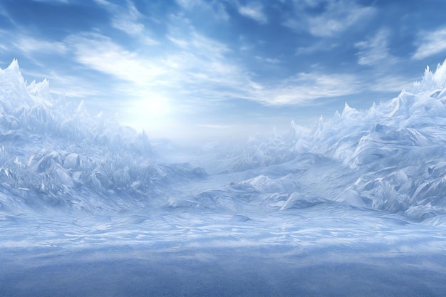 Fantasy winter landscape with ice and snow