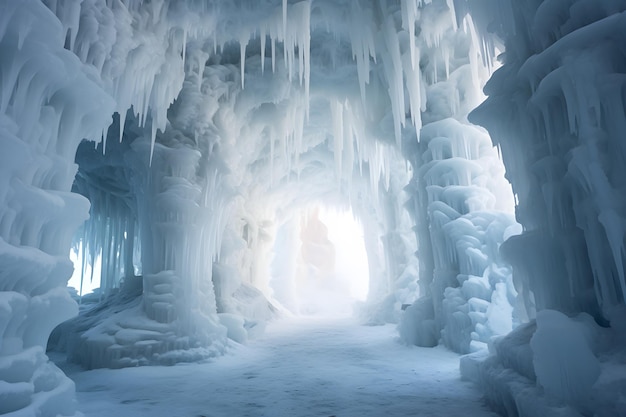 Fantasy winter scene with ice cave