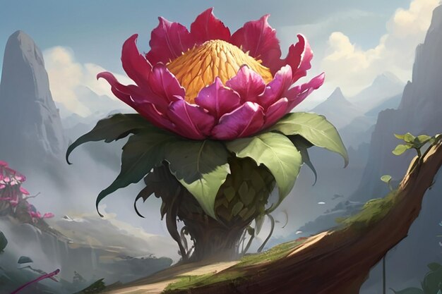 Fantasy World Concept Art with Cockscomb Flowers