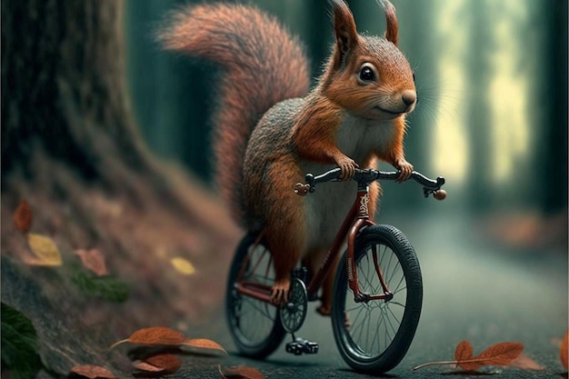 Fantasy world of creatures animals doing humanlike existence cycling sport bicycling ai generative