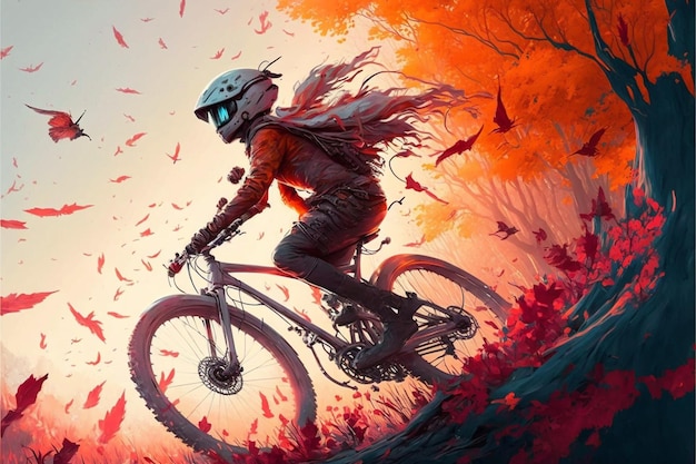 Fantasy world of creatures animals doing humanlike existence cycling sport bicycling ai generative