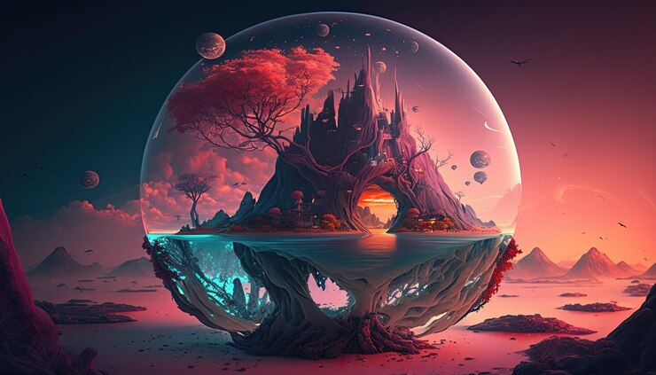 Photo a fantasy world in enchanted fairy tale background colorful space digital art creative unique planet generative ai