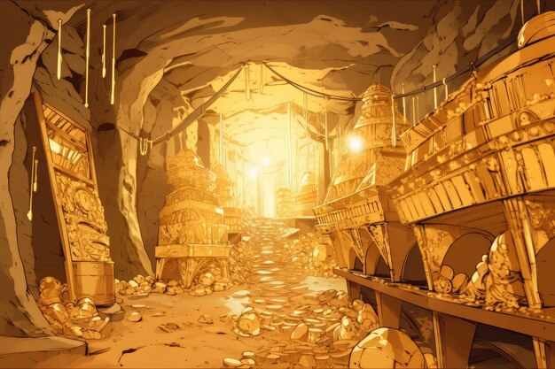 Fantasy world of gold mine or old treasure cave