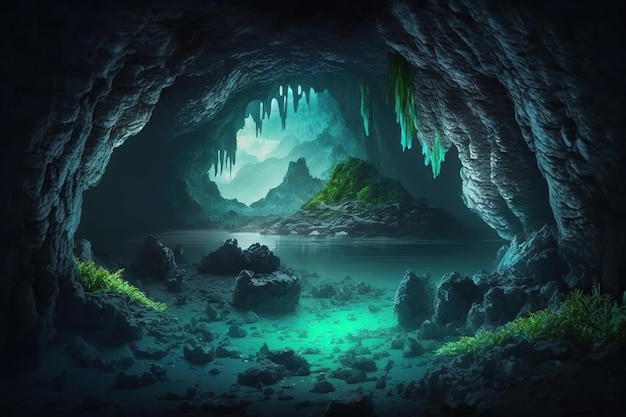 Fantasy world landscape Ai Underground cave