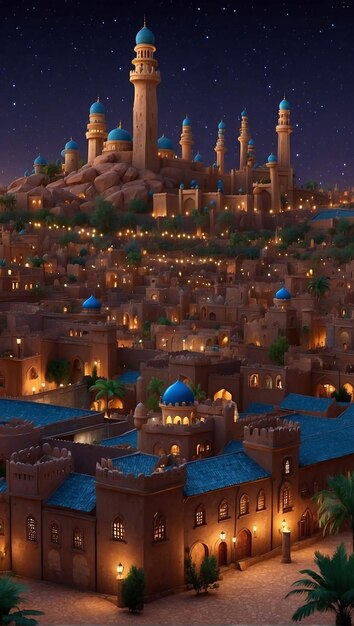 Photo fantasy world landscape that represent ramadhan arabian night