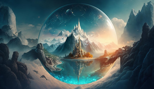 Fantasy world landscape vector illustration wallpaper image Ai generated art