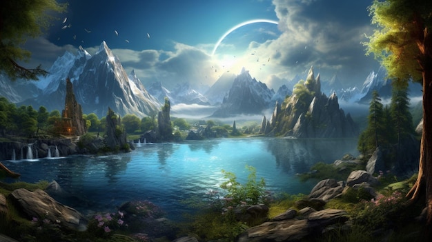 Photo fantasy world landscapes background