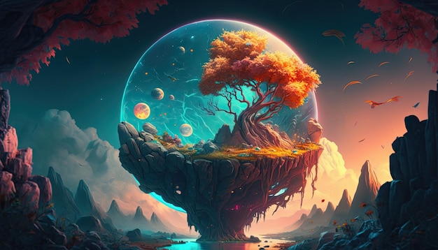 A fantasy world magic surreal ultra detailed stunning colorful digital art creative unique planet Generative ai