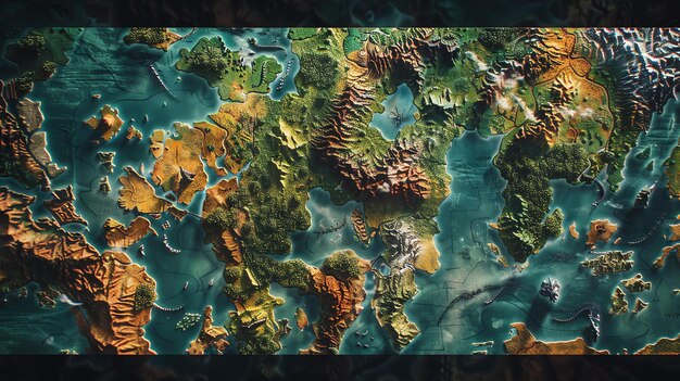 Photo a fantasy world map with a detailed relief