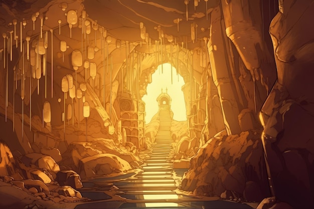 Фото Фантастический мир золотого рудника или старой пещеры с сокровищами