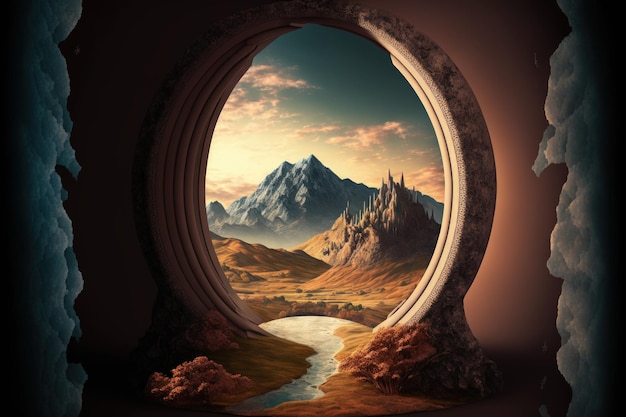 Fantasy world seen through keyhole digital illustration AI