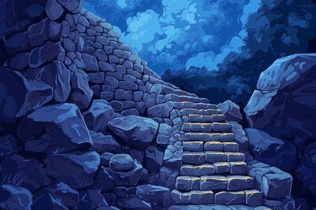 Photo fantasy world stone stairs background