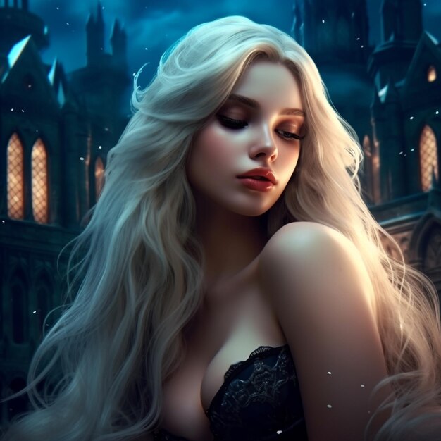 Fantasy young blond hair woman in fantasy world