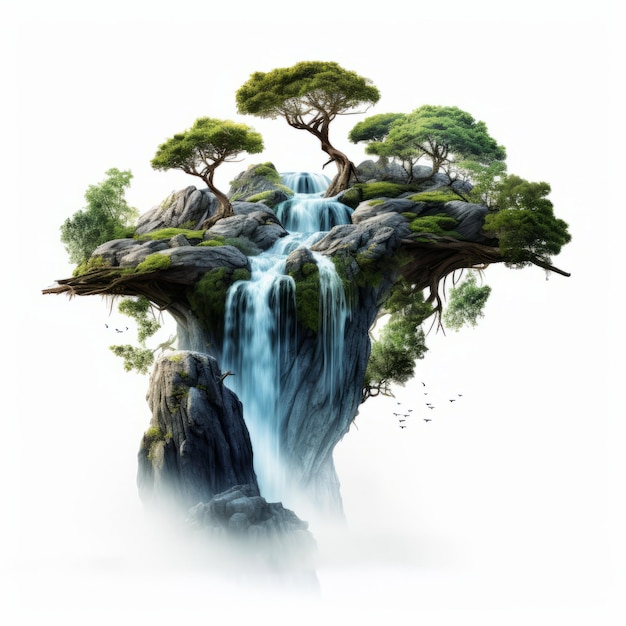 Fantasyinspired Art Tree Island with Waterfall and Big Tree