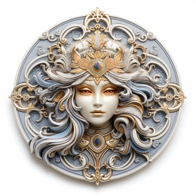 Fantasyinspired Ivory Medallion With Gold Jewelry And Artgerm Style