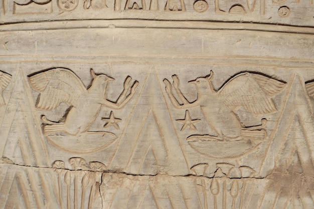 faraonische muurgravures bij oude Egyptische tempel van Kom Ombo