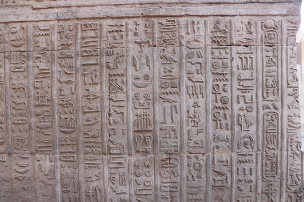 faraonische muurgravures bij oude Egyptische tempel van Kom Ombo