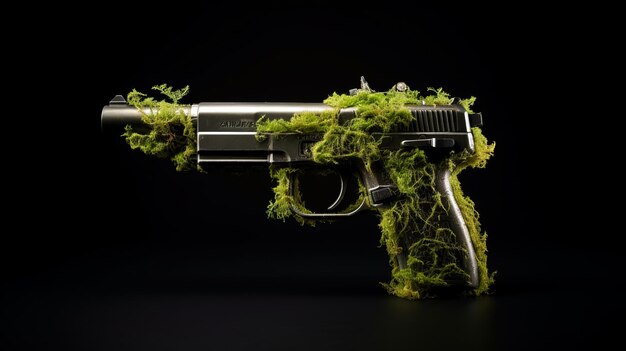 A Farewell to Arms Embracing Peace Rejecting Violence through Photorealistic Weapons in green