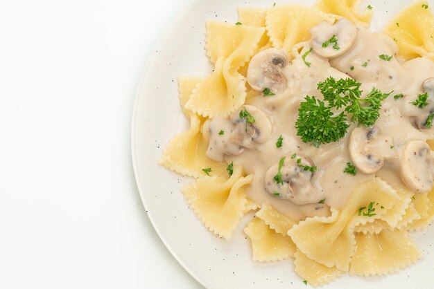 Farfalle pasta with mushroom white cream sauce