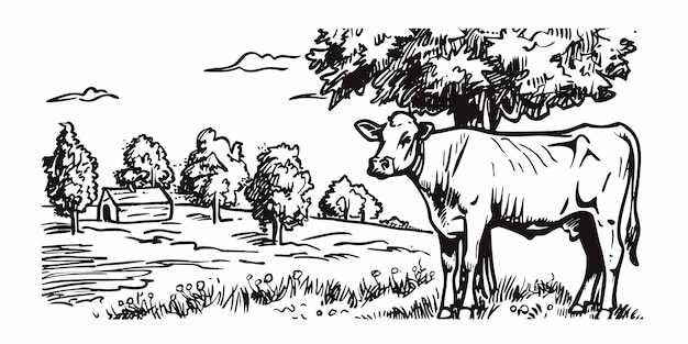 farm animals cow on a green pasture farm rural idyll and nature