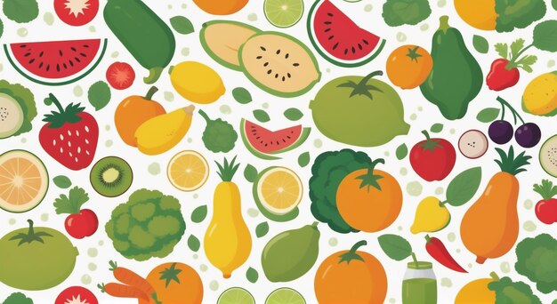 Farm Fresh Feast Seamless Vector Background with Vibrant Fruits and Vegetables