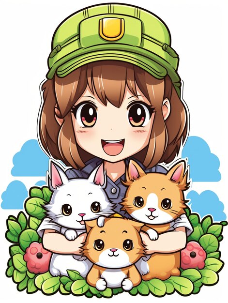 farm girl and cute animals for print