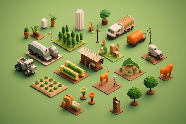 farm harvest agriculture rural isometric icons collection vector illustration