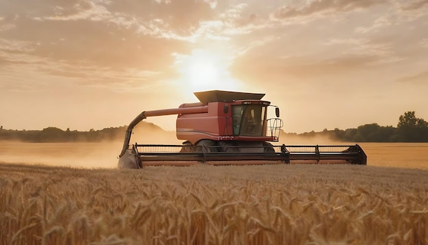 Farm harvesting wheat in the golden sunset generated art wallpaper