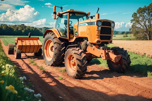 Ферма тяжелый трактор пахотная техника механизированная сельскохозяйственная техника обои фон