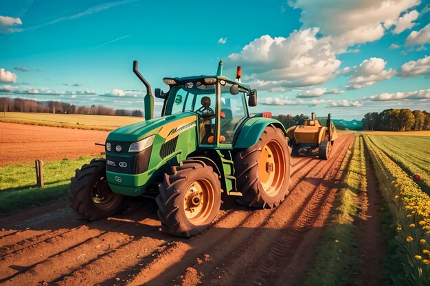 Farm heavy tractor arable land equipment mechanized agricultural equipment wallpaper background